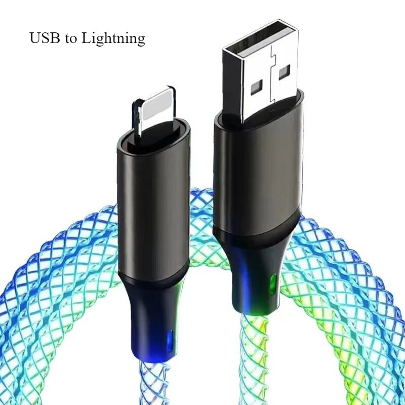 RGB 66W Тип C Кабель 6A Быстрая зарядка USB Цветной RGB Линейный зарядный кабель для iPhone Samsung Xiaomi Huawei USB-кабель для передачи данных, USB to Type C, 1 м — фото 1