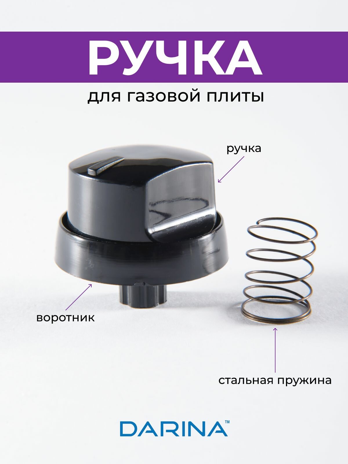 Ручка для газовой плиты DARINA, черная, короткая ножка