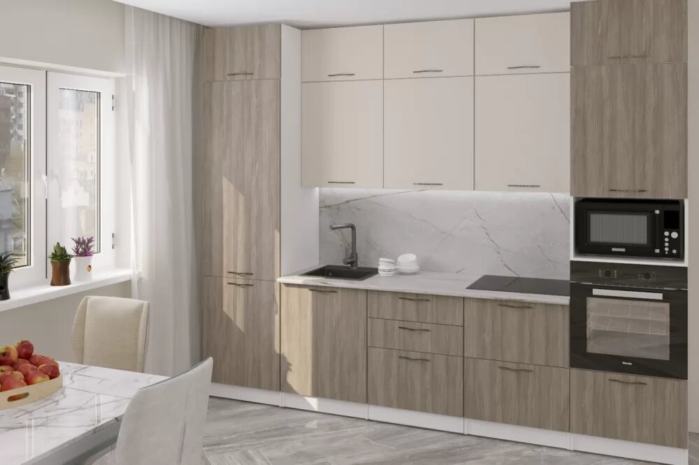 Кухонный гарнитур Герда Фьюджи экстра 4 3000 мм, каркас ЛДСП, фасад ЛДСП, Белый/Кашемир/Джарра