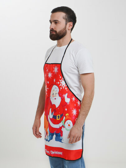 Фартук для кухни с новогодним принтом. Украшает новогодний вечер.75 см