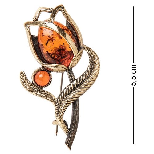 Брошь Тюльпан бол. (латунь, янтарь) AM-2401 113-708807