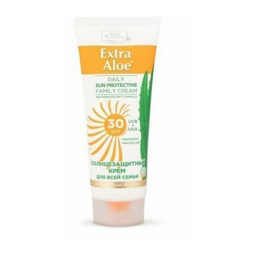 Extra Aloe Крем солнцезащитный Family Cosmetics SPF 30 для всей семьи с репеллентным эффектом, с пантенолом, маслами герани и цитронеллы,100 мл
