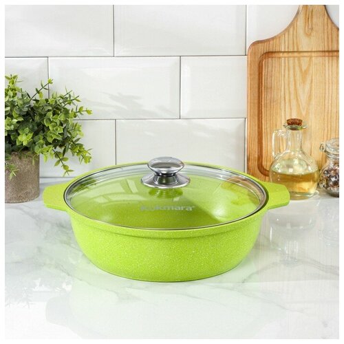 Кастрюля-жаровня Trendy style 3 л d28 см стеклянная крышка антипригарное покрытие цвет зелёный 4426₽