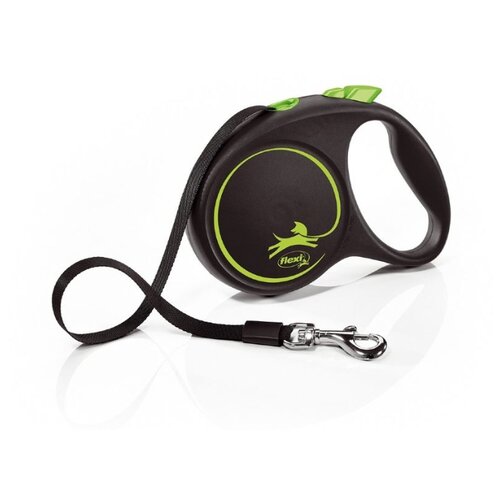 фото Flexi black design m tape - поводок-рулетка для собак 5м до 25 кг, ремень, зеленая