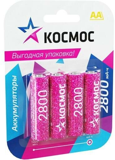 Аккумулятор AA/R6 NI-MN 2800мА. ч BP-4 (блист.4шт) KOCR6NIMH2800MAH4BL | код KOCR6NIMH2800mAh4BL | космос ( 1упак. )