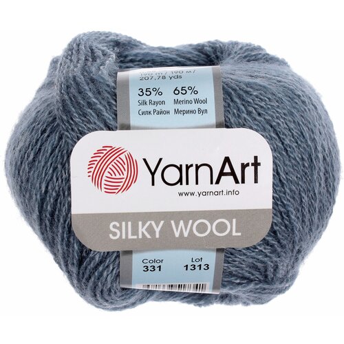 Пряжа Yarnart Silky wool серо-голубой (331), 65%шерсть мериноса/35%искусственный шелк, 190м, 25г, 2шт