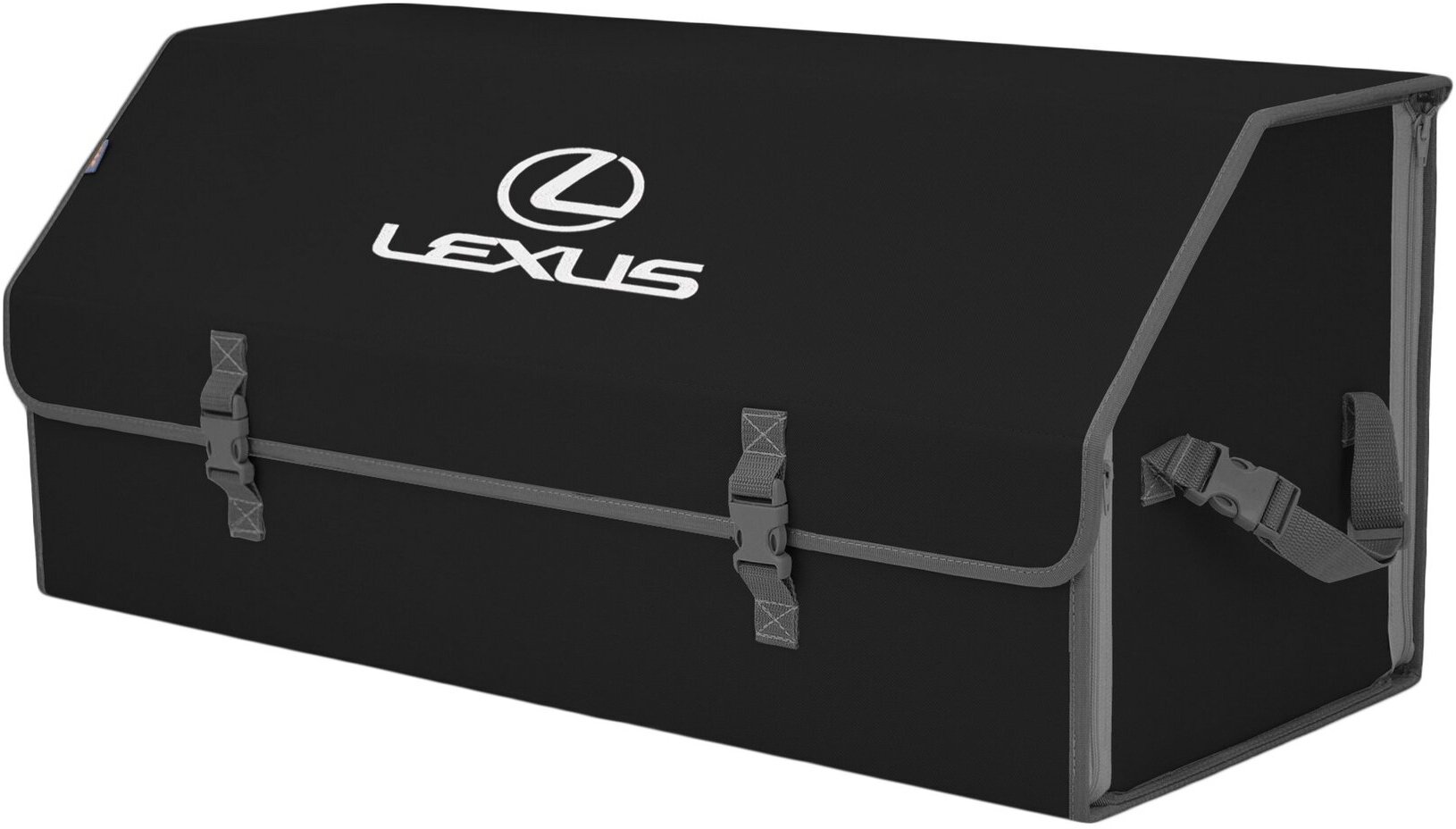 Органайзер-саквояж в багажник "Союз" (размер XXL). Цвет: черный с серой окантовкой и вышивкой Lexus (Лексус).