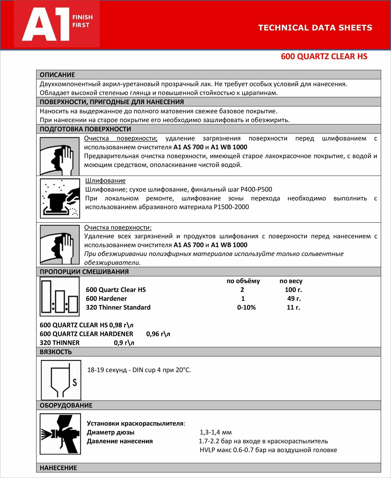 600 лак А1 Quartz Clear HS (в комплекте с отвердителем 1 л + 0,5 л)