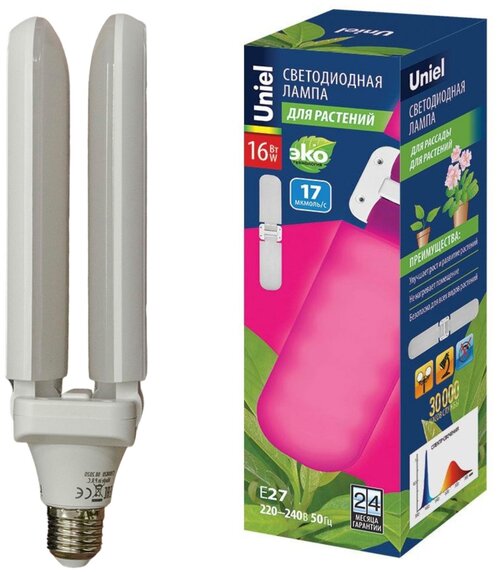 Лампа лепестковая светодиодная для растений, IP65, спектр для рассады и цветения 16Вт