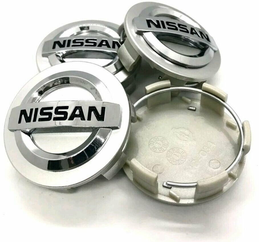 Заглушка диска/Колпачок ступицы литого диска Nissan Ниссан 60-56-12 мм цвет серебристый 4 штуки