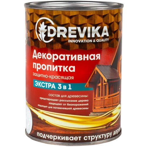 Декоративная пропитка для дерева Drevika Экстра 3 в 1, полуматовая, 0,8 л, белая