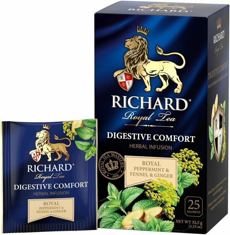 Чайный напиток фруктово-травяной Richard "Royal Peppermint & Fennel & Ginger. Digestive comfort" 25 сашет - фотография № 7