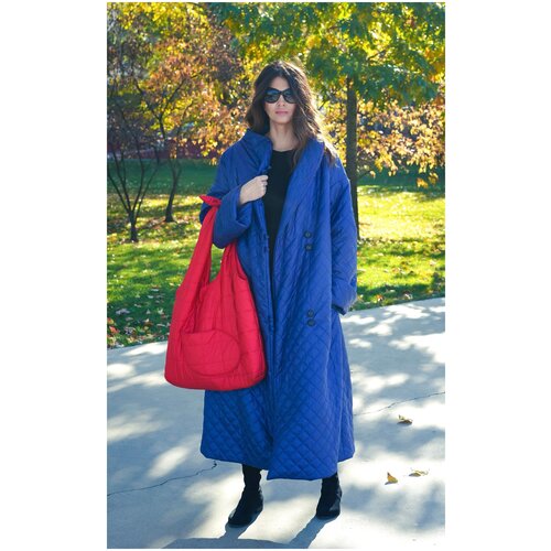 Стеганое пальто женское синее весеннее, демисезонное