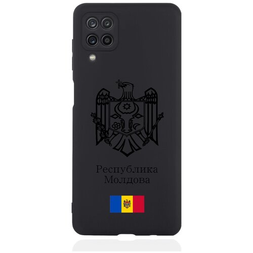 Черный силиконовый чехол для Samsung Galaxy A12 Черный лаковый Герб Республики Молдова/ Герб Молдавии