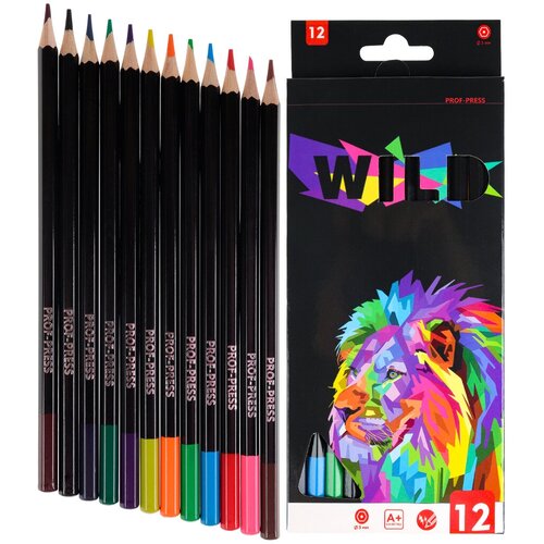 Набор карандашей цветных, 12цветов, LION (КЦ-1520) гриф. d-3мм, 1 набор