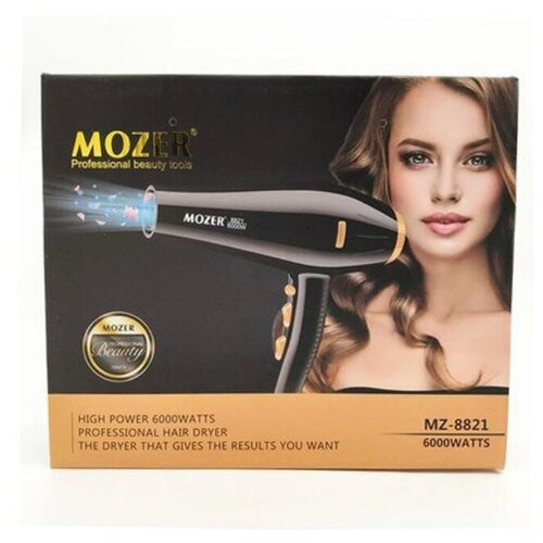 Фен для укладки волос Mozer MZ-88212 скорости3 режима нагревашнур 25метровкнопка холодного воздуха2 насадкимощность 6000 Вт 180000₽