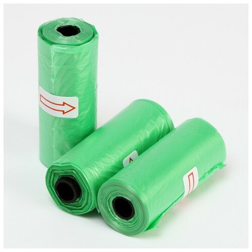 Пакеты для уборки за собаками Пижон однотонные 3 рулона по 15 пакетов 29х21 см, зеленые