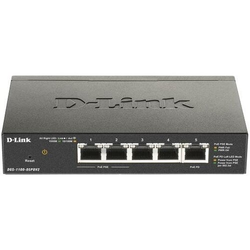 Коммутатор D-Link DGS-1100-05PDV2 5G 2PoE настраиваемый 654000₽