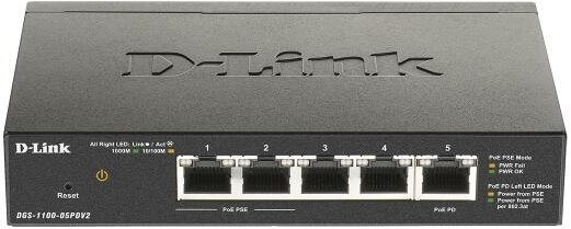 Коммутатор D-Link DGS-1100-05PDV2 5G 2PoE настраиваемый