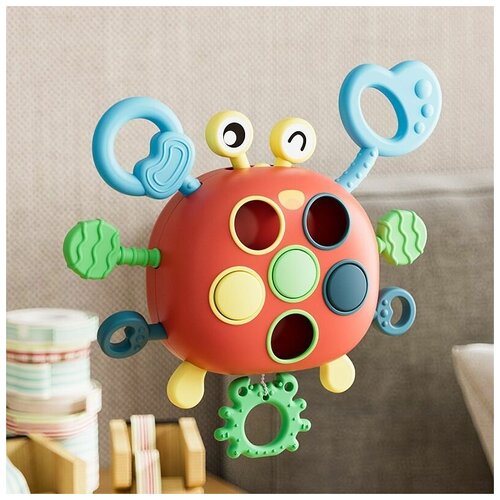 фото Развивающая игрушка погремушка для малышей, для развития моторики "крабик с необычными щупальцами" wl toys