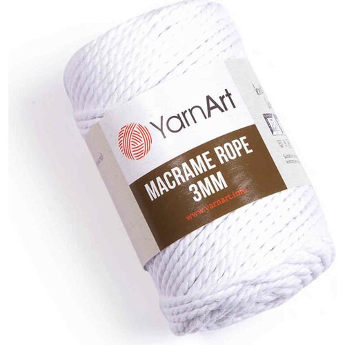 Пряжа YarnArt Macrame Rope 3mm белый (751), 60%хлопок/ 40%вискоза/полиэстер, 63м, 250г, 1шт
