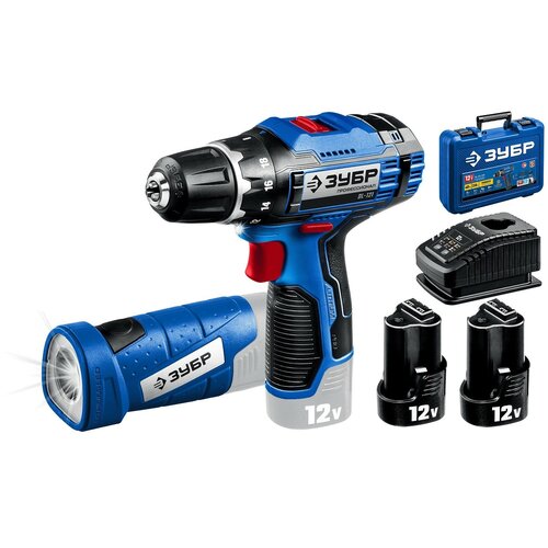 ЗУБР Т7 12 В 40 Нм 2 АКБ 2 Ач дрель-шуруповерт LED фонарь кейс Профессионал DL-121-22 1100400₽