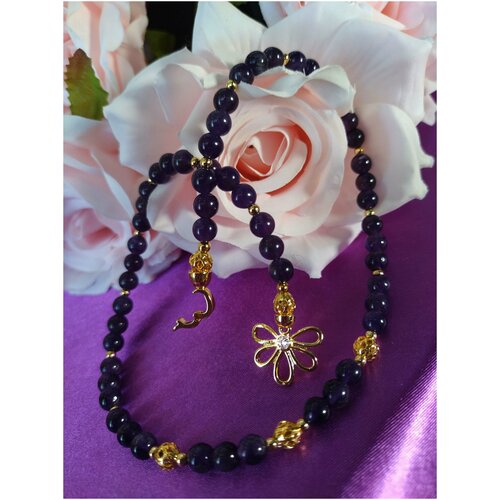 Колье натуральный фиолетовый камень аметист бусы ожерелье с позолотой с покрытием золотом, ювелирная бижутерия