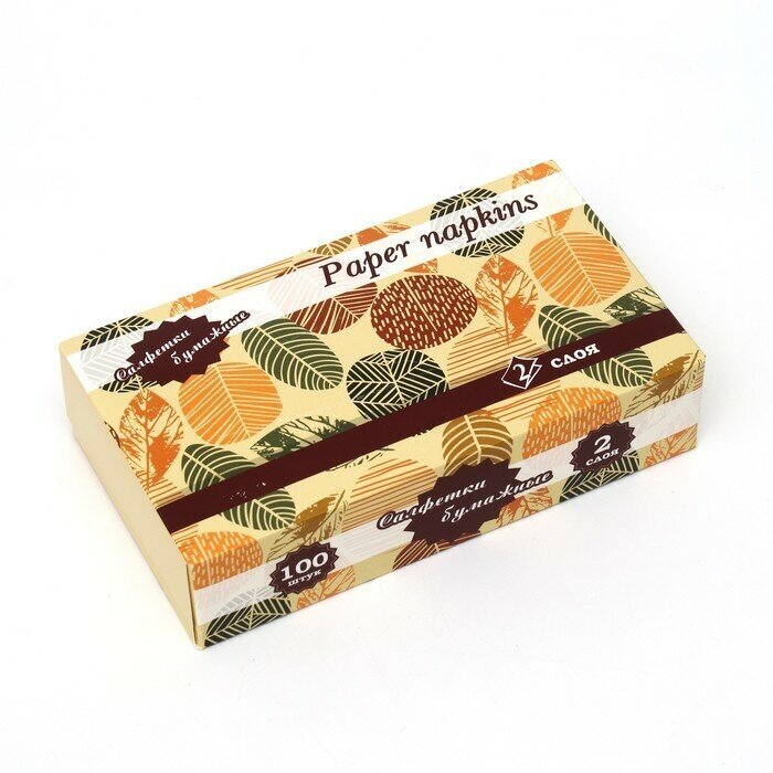 фото Салфетки бумажные 2 слоя 100 листов, размер листа 200х200, в цветной коробке, микс, 9398146