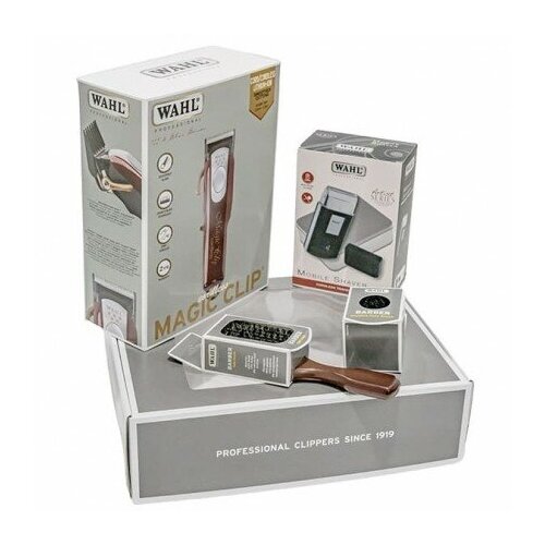 WAHL Combo Magic Clip & Travel Shaver, Машинка + Шейвер + 2 Щетки Для Фейда мягкая щетка для лошадей wahl horse soft body brush 2999 7810