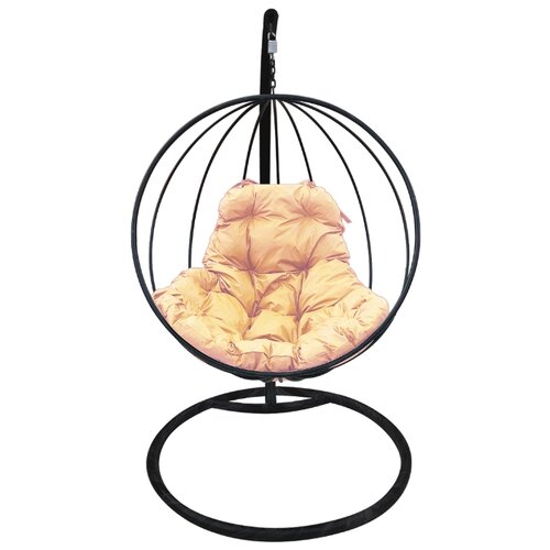 фото Черное подвесное кресло "круглое" с бежевой подушкой m-group