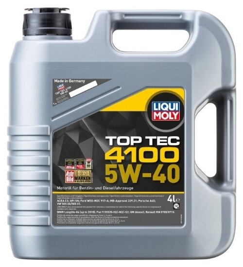 Синтетическое моторное масло LIQUI MOLY Top Tec 4100 5W-40, 4 л, 1 шт