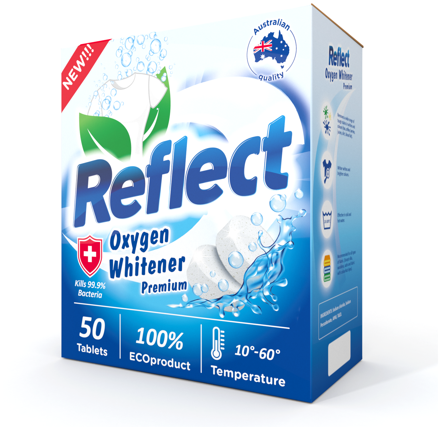 Кислородный отбеливатель Reflect OXYGEN Whitener Premium, пятновыводитель ЭКОлогичный 50 таблеток