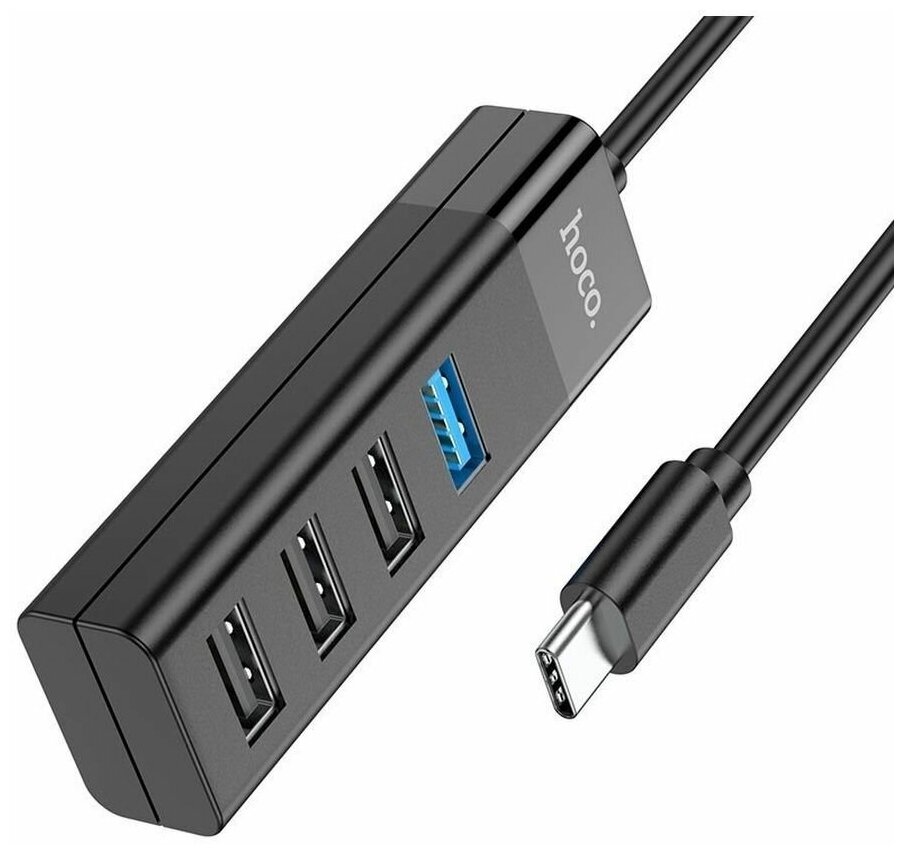 USB Хаб (HB25) c 1 USB на 1 USB 30 + 3 USB 20 HOCO черный