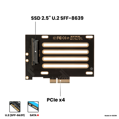 Адаптер-переходник (плата расширения) для SSD 2.5" U.2 SFF-8639 в слот PCIe x4, NHFK N-8639R