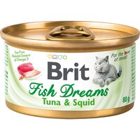 Консервы Brit Fish Dreams Tuna & Squid корм для кошек с тунцом и кальмаром , упаковка 12*80г