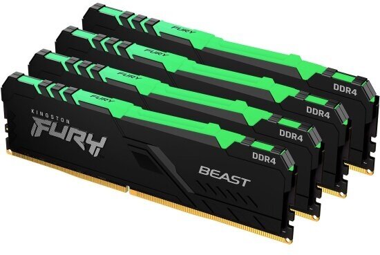 Оперативная память Kingston DDR4 64Gb (4x16Gb) 3600 MHz pc-28800 FURY Beast Black RGB (KF436C18BBAK4/64)