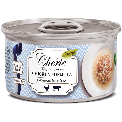 Влажный корм для кошек Pettric Cherie Chicken formula, филе куриной грудки и кусочки говядины в соусе 165 гр*24 шт