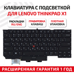 Клавиатура (keyboard) SN20P38706 для ноутбука Lenovo ThinkPad X1 Carbon Gen 5th 2017, 6th 2018, черная с подсветкой - изображение