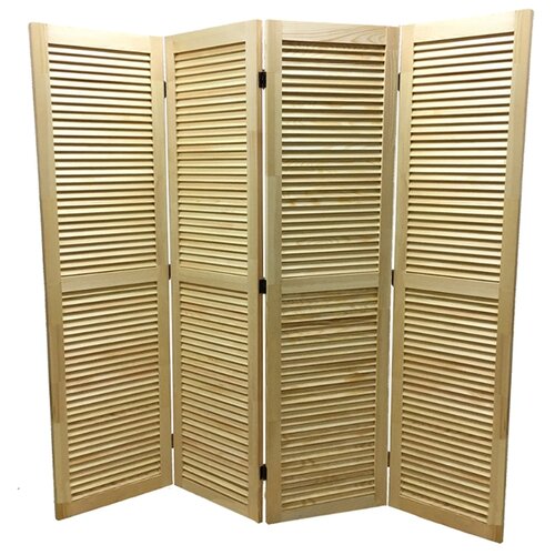 Ширма-перегородка Деревянная жалюзийная S-4, Размер 140*160 (В*Ш), 4 створки, не окрашенная