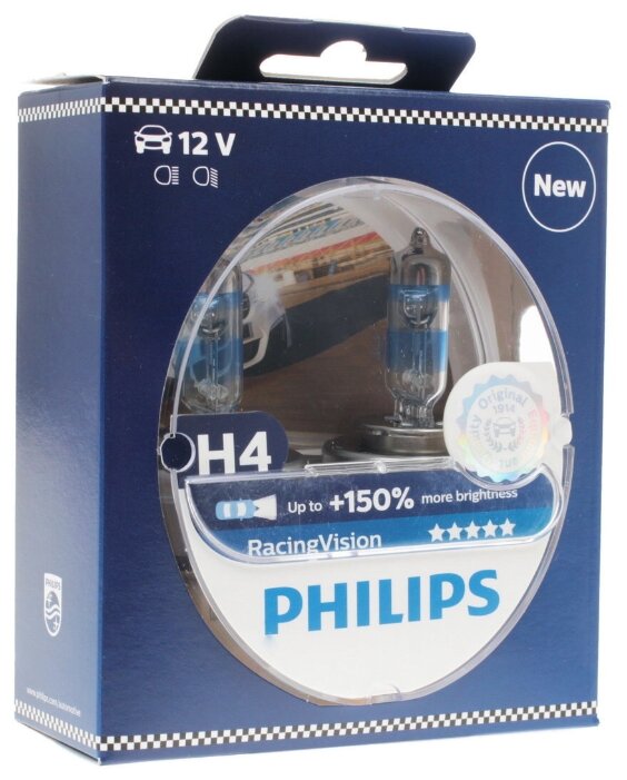 Лампа автомобильная галогенная Philips Racing Vision +150% H4 (P43t) 12V 60/55W 2 шт.