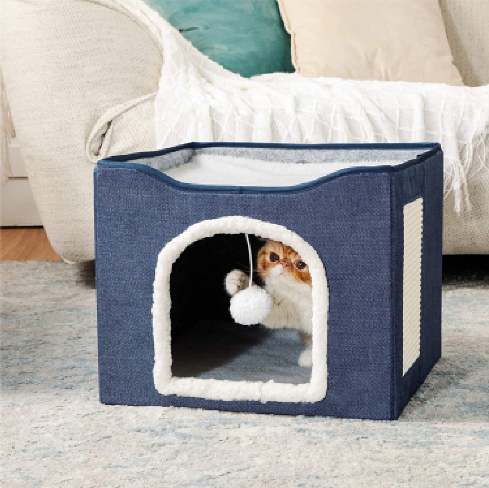 Домик - лежанка для кошек и собак ZooWell 3в1 складная с когтеточкой и игрушкой - фотография № 8