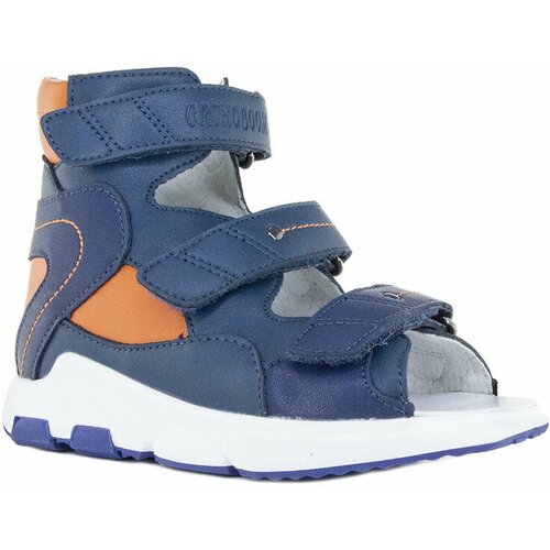 Обувь ортобум ортопедическая детская (ботинки летние) арт.71057-13 бриллиантово-синий/оранжевый р.27