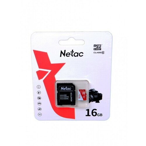 Карта памяти 16Gb - Netac MicroSD P500 Eco Class 10 NT02P500ECO-016G-R + с переходником под SD (Оригинальная!) карта памяти 8gb netac microsd p500 eco class 10 nt02p500eco 008g r с переходником под sd оригинальная