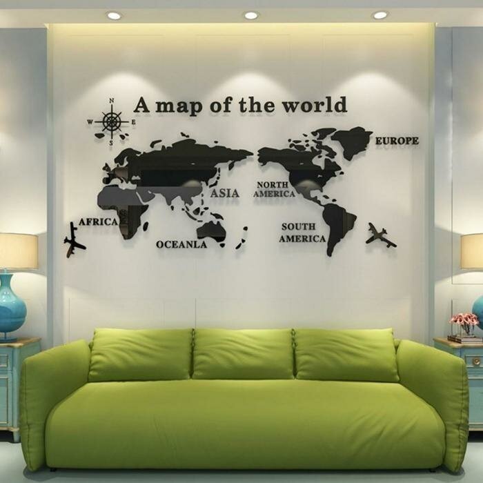 TAKE IT EASY Наклейки интерьерные "Карта мира", зеркальные, декор на стену, панно 54 х 120 см