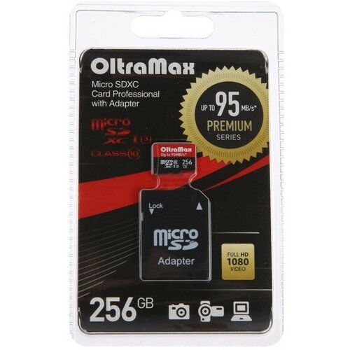 Карта памяти OltraMax microSD, 256 Гб, SDXC, UHS-1, класс 10, с адаптером SD флэш карта памяти карта видеокарта 128 гб 256 гб 32 гб 16 гб microsd sd карта памяти 64 гб tf карта класс 10 micro mini sd карта