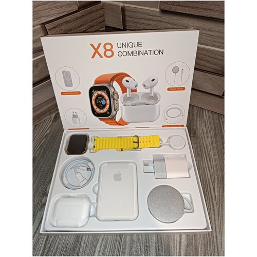 Умные часы Smart X8 Ultra набор 6 в 1 Series 8 цвет чёрныйтемпература тела Bluetooth звонок калькулятор беспроводная зарядка 550000₽