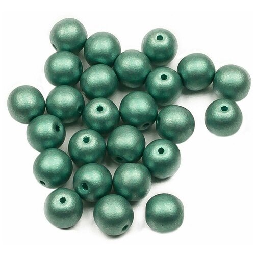 Стеклянные чешские бусины, круглые, Round Beads, 6 мм, цвет Alabaster Metallic Green, 25 шт.