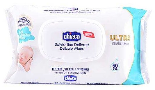Chicco Салфетки ультра-мягкие влажные с клапаном 60 шт. - фото №1
