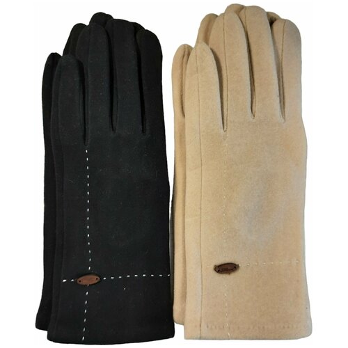 фото Перчатки женские сенсорные, размер универсальный, черный и бежевый цвет, комплект 2 пары нет бренда