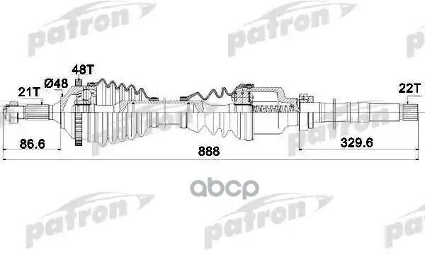 Полуось Правая 21X886x48 Peugeot: 206 Хечбэк 98- PATRON арт. PDS0091